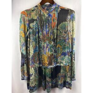 Women’s 100% Silk Etro Floral Pleated Long Sleeve Mini Dress Size L